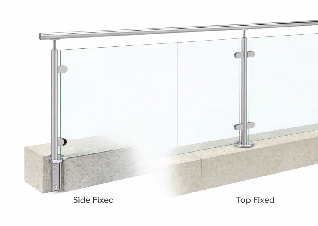 Top mounted and side mounted glass balustrade systems
