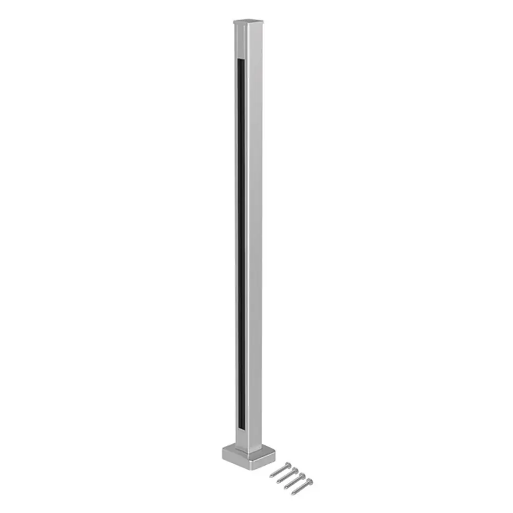 Square base fix end post 1100mm satin anodised